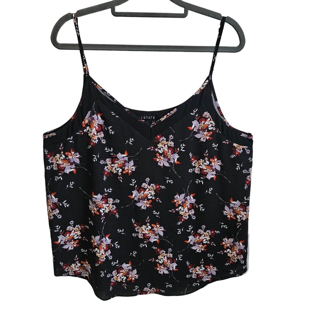 1State Womens L Lace Trim Wildflower Cami Tank Black Multicolor Floral Fairycore
